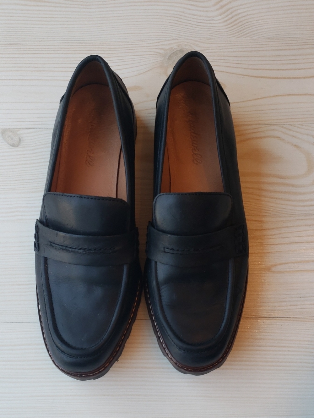 Madewell Corinne Black Leather Chunky Lug Sole Loafers Size 8.5